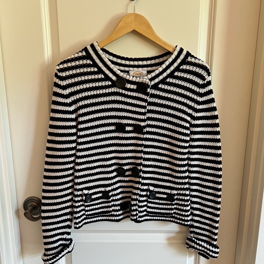 Talbots Cotton Double Knit Cardigan Stripe sweater nautical summer